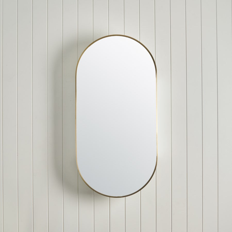 Oval Mirror Cabinet Brushed Brass