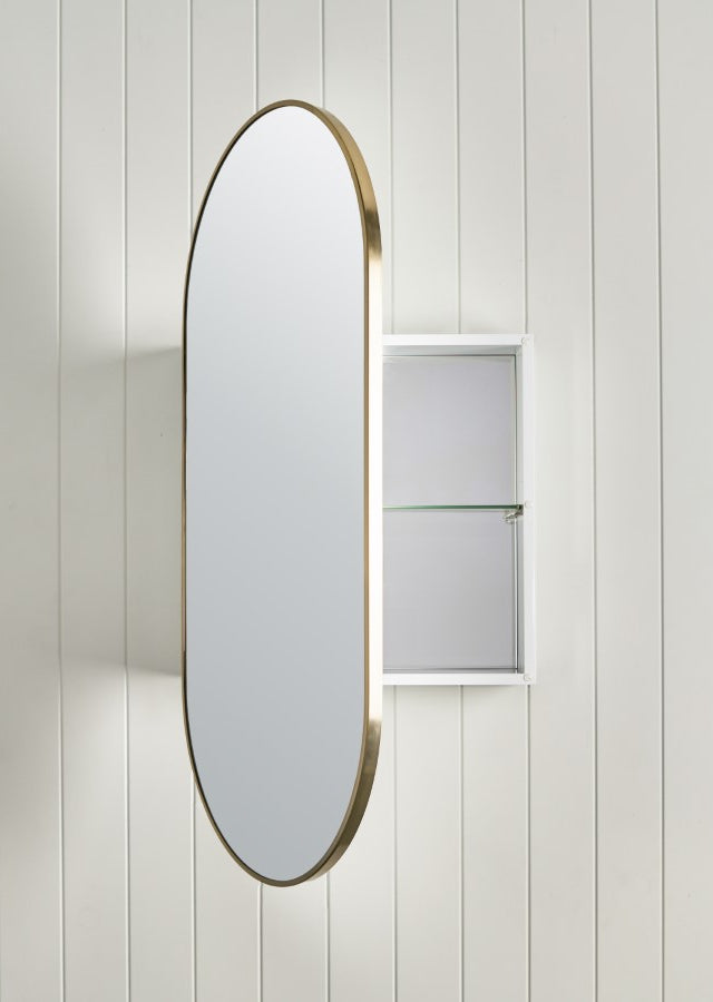 Oval Mirror Cabinet Brushed Brass