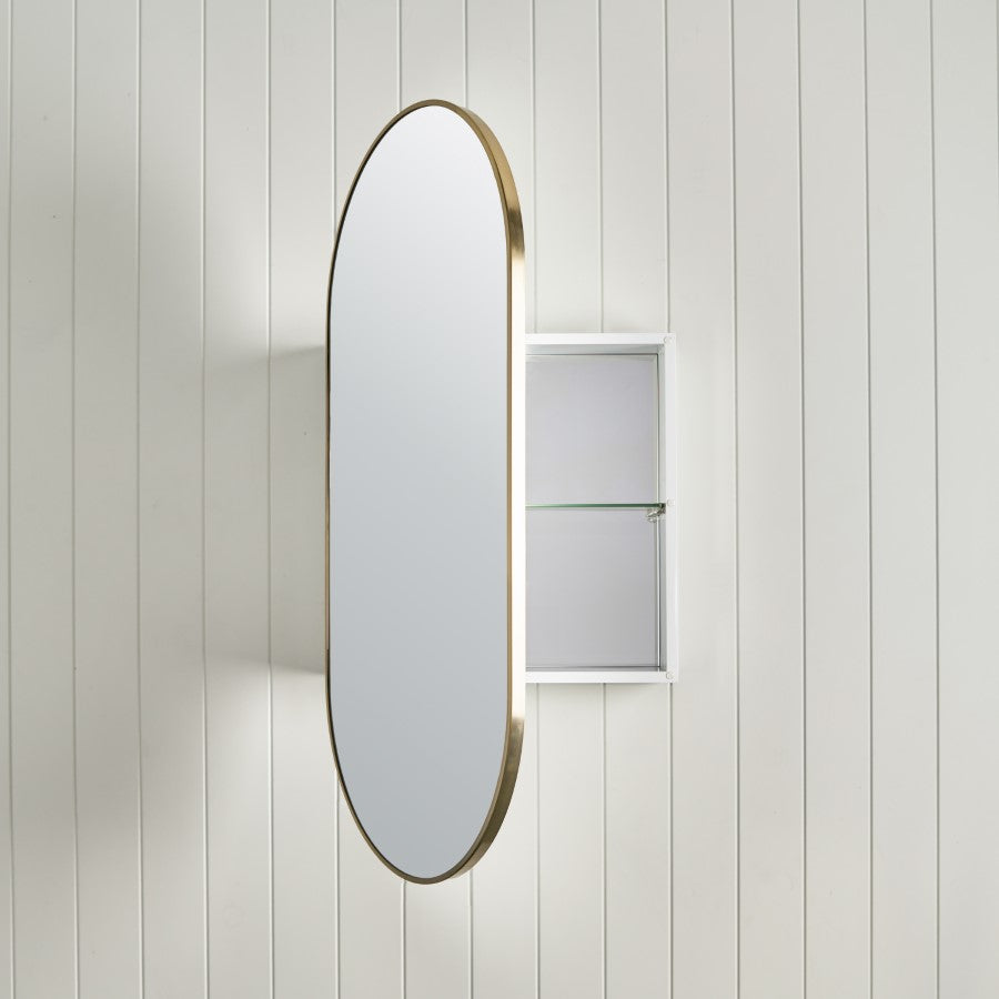 Oval Mirror Cabinet Brushed Brass