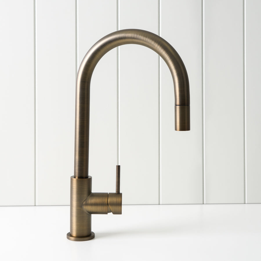 Sydney Pullout Kitchen Mixer Antique Brass