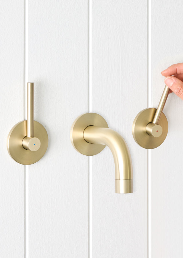 Sydney Wall Spout + Double Handle Taps Warm Brushed Nickel