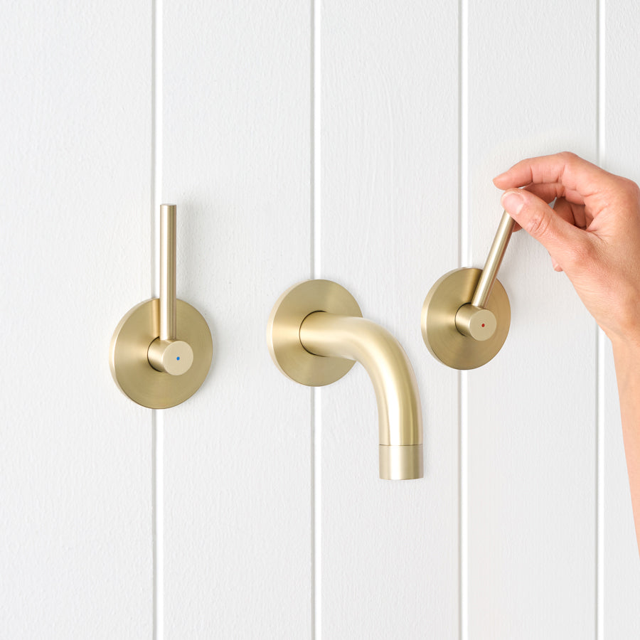 Sydney Wall Spout + Double Handle Taps Warm Brushed Nickel