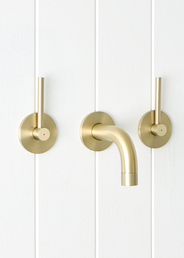 Sydney Wall Spout + Double Handle Taps Warm Brushed Nickel