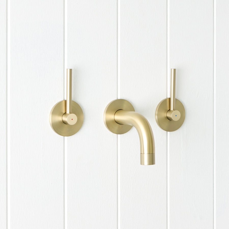 Sydney Wall Spout + Double Handle Taps Warm Brushed Nickel