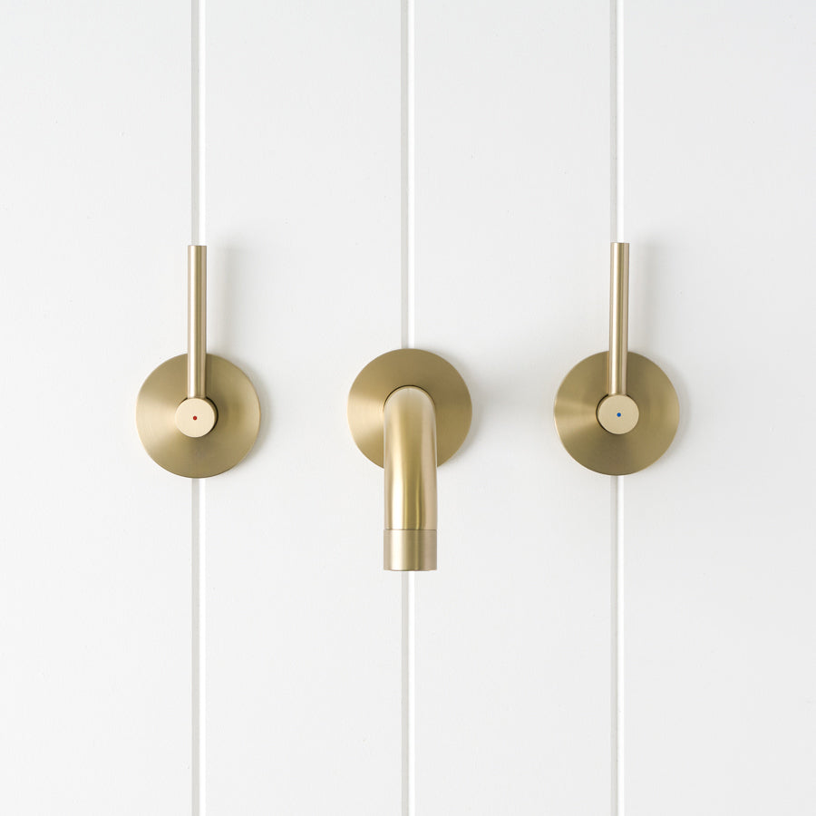 Sydney Wall Spout + Double Handle Taps Warm Brushed Nickel
