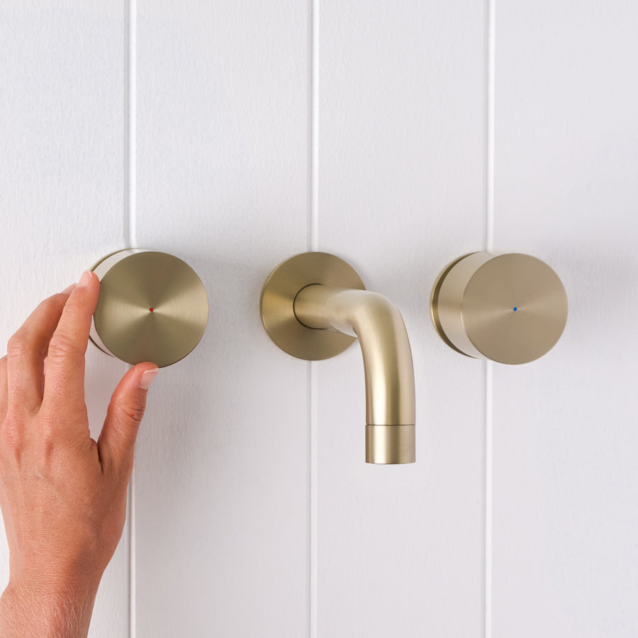 Sydney Wall Spout + Round Taps Warm Brushed Nickel