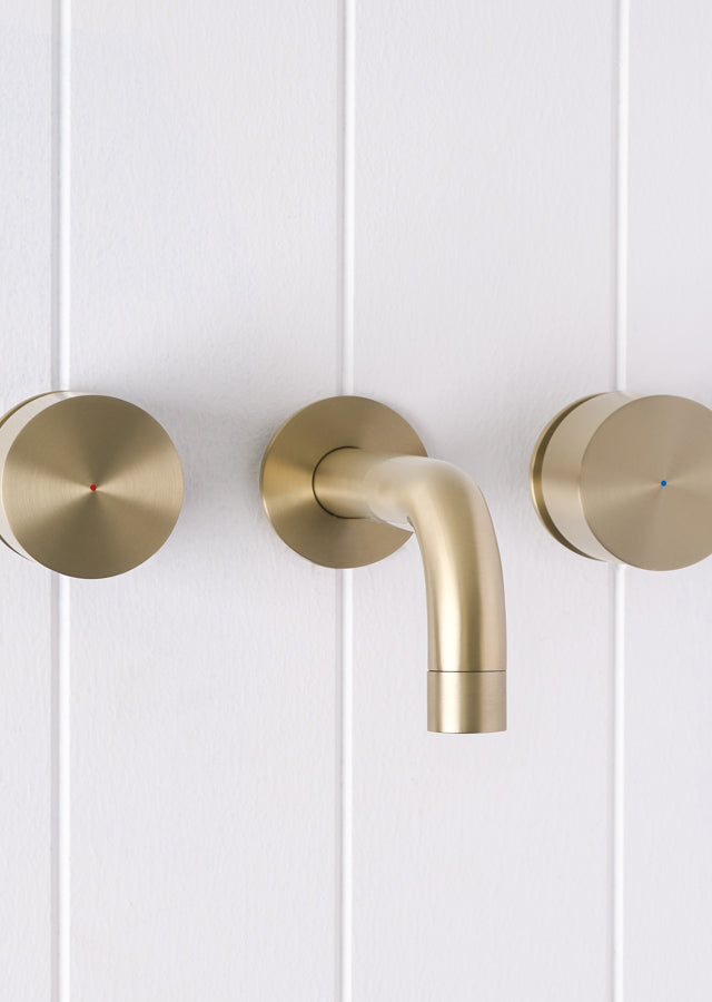 Sydney Wall Spout + Round Taps Warm Brushed Nickel