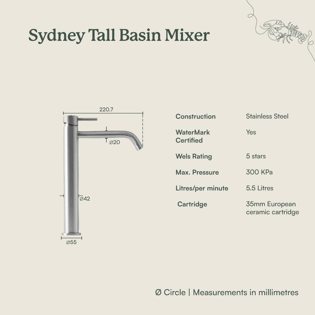 Sydney Tall Basin Mixer Warm Brushed Nickel