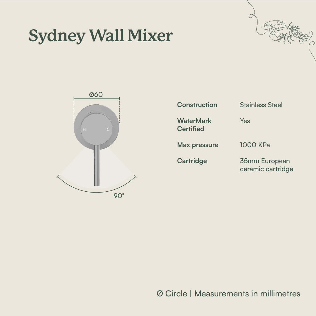 Sydney Wall Mixer Brushed Brass