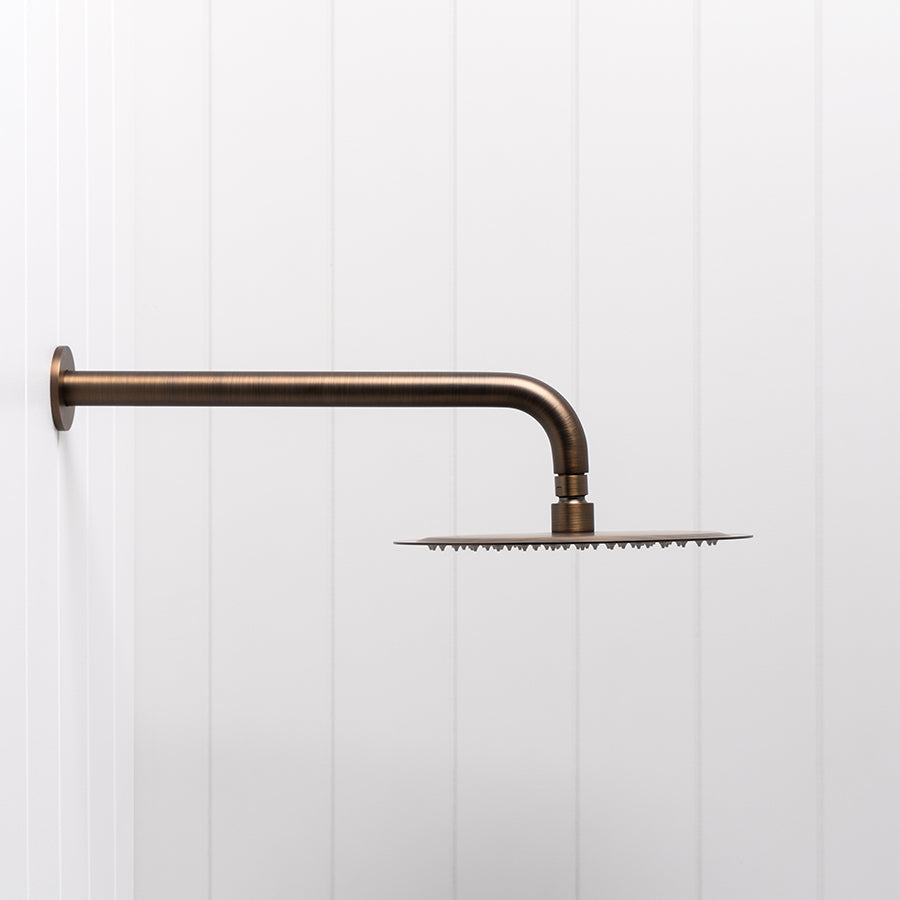 Wall Shower Arm and Head Antique Brass 250mm