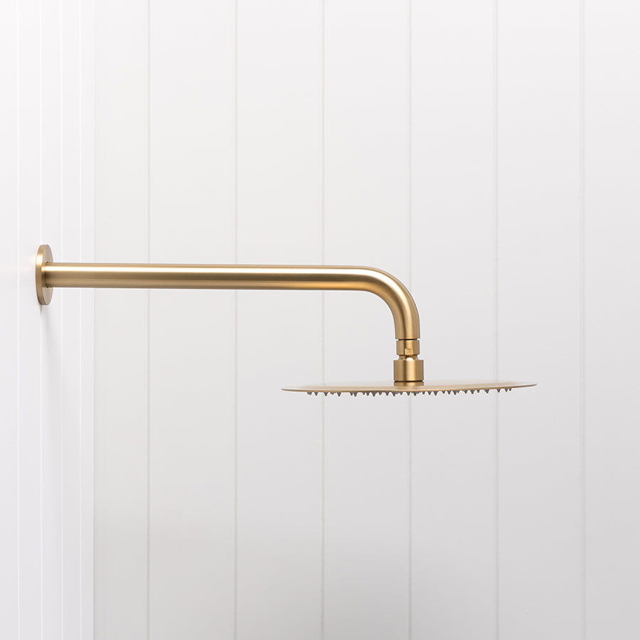 Wall Shower Arm and Head Brushed Brass 250mm