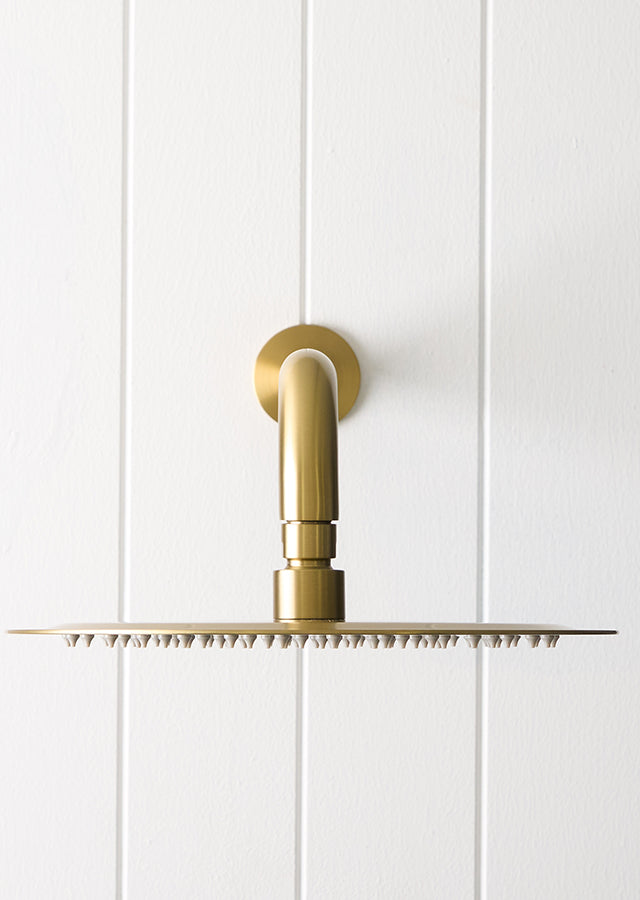 Wall Shower Arm and Head Brushed Brass 250mm