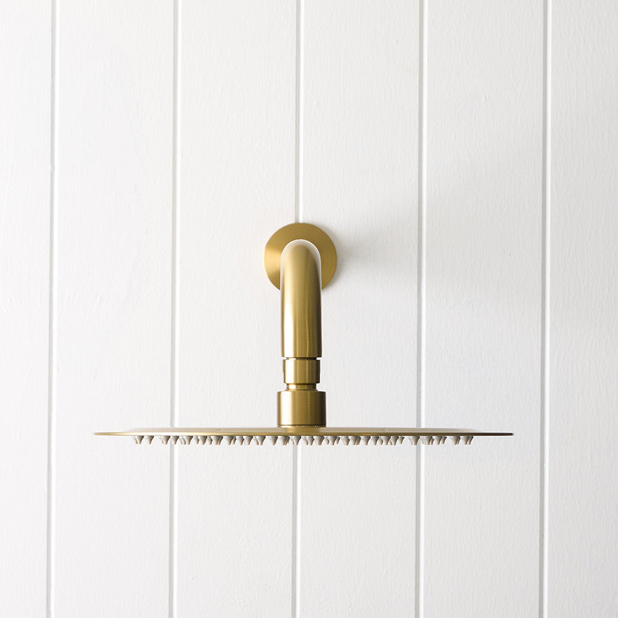 Wall Shower Arm and Head Brushed Brass 250mm