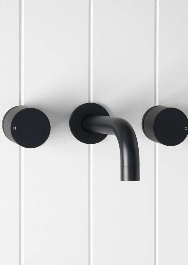 Wall Spout + Round Wall Taps Matte Black