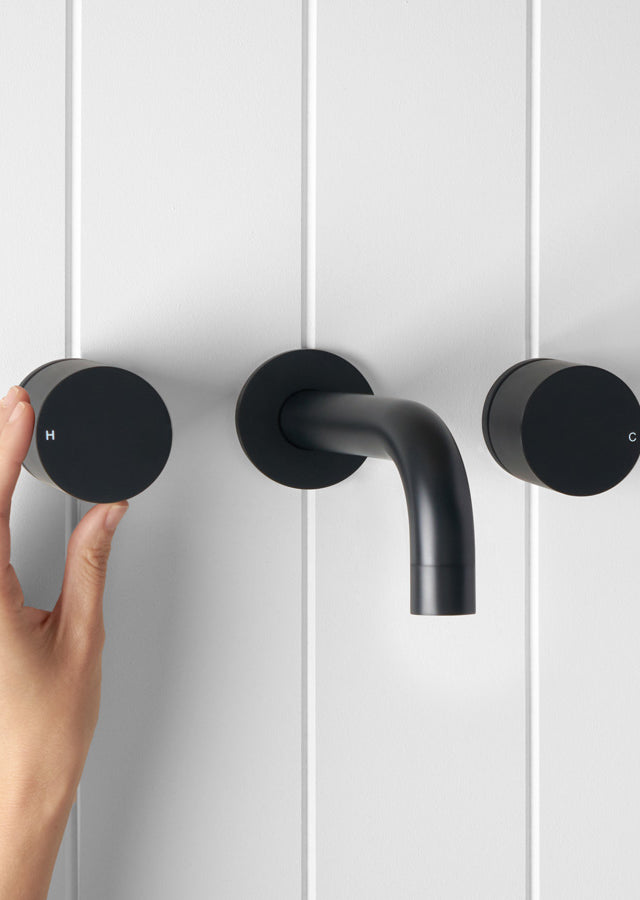 Wall Spout + Round Wall Taps Matte Black