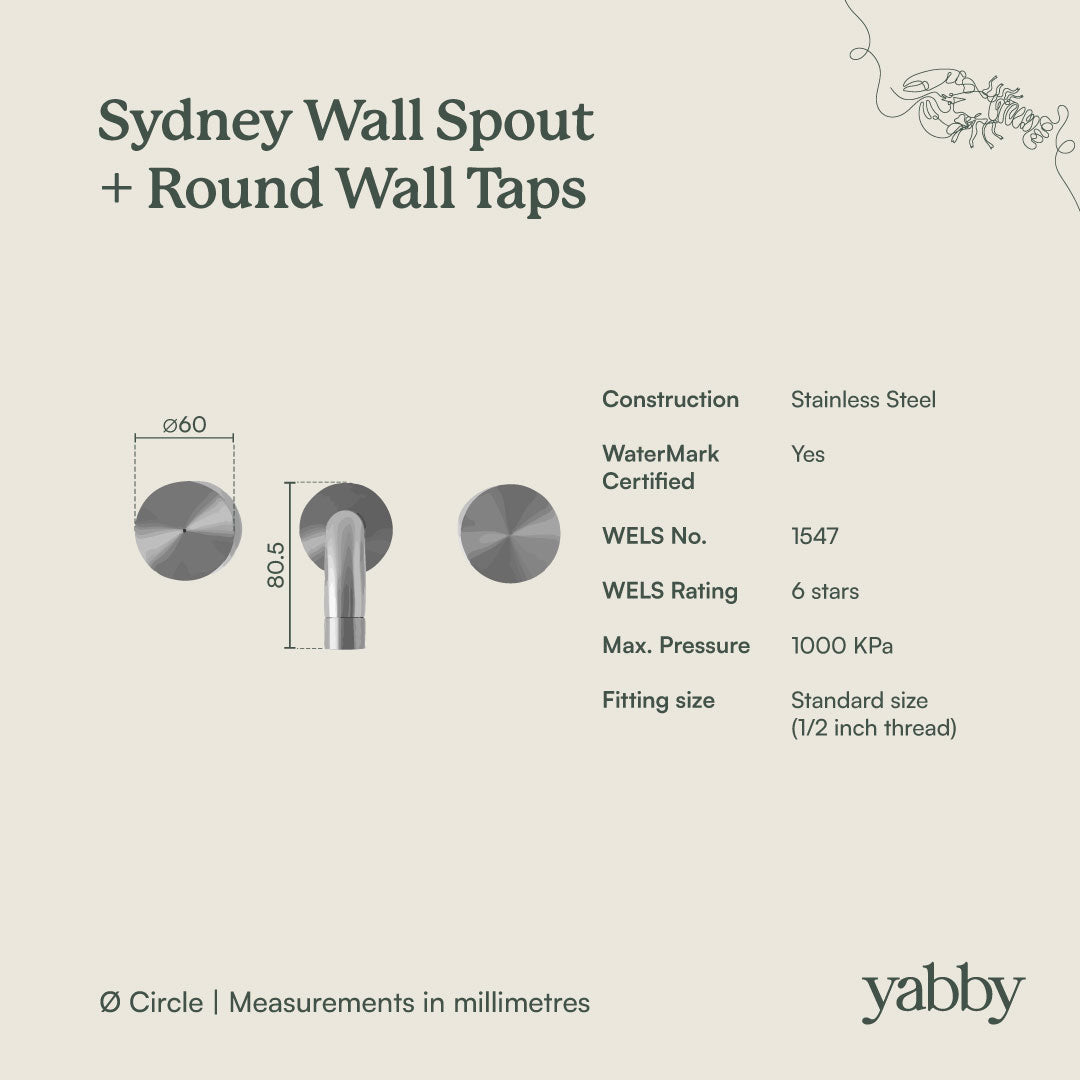 Sydney Wall Spout + Round Taps Antique Brass