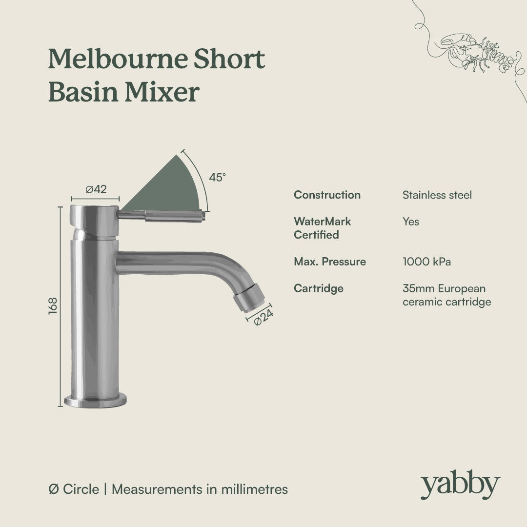 Melbourne Short Basin Mixer Brushed Brass