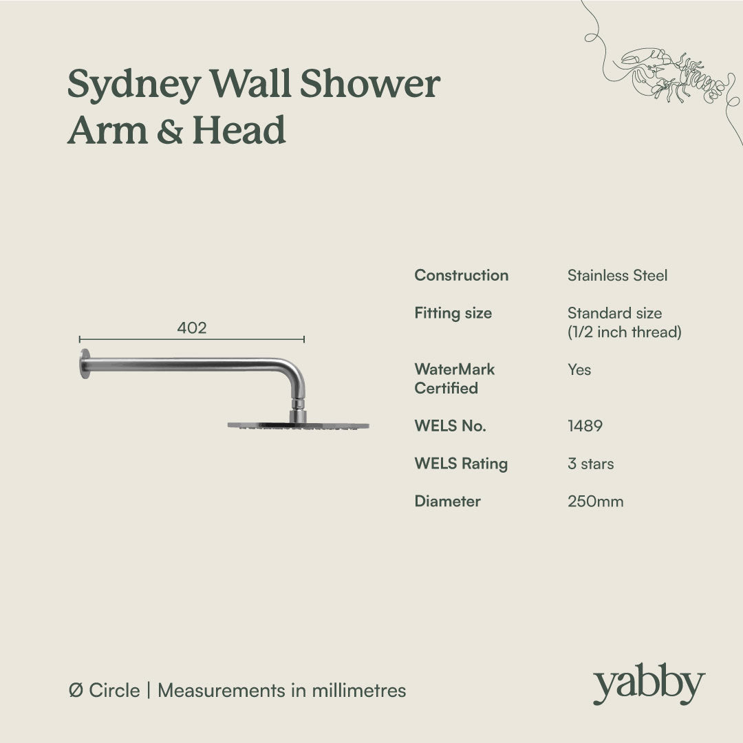 Wall Shower Arm and Head Warm Brushed Nickel 250mm