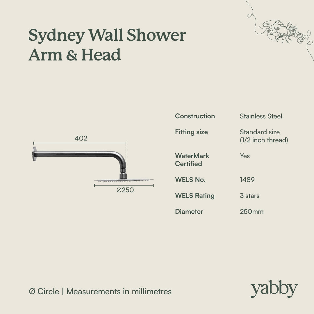 Wall Shower Arm and Head Warm Brushed Nickel 250mm