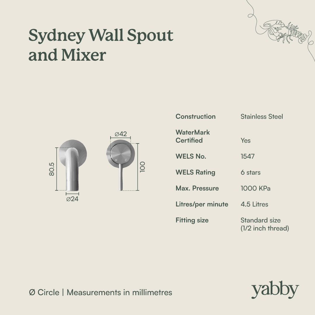 Sydney Wall Spout + Wall Mixer Warm Brushed Nickel