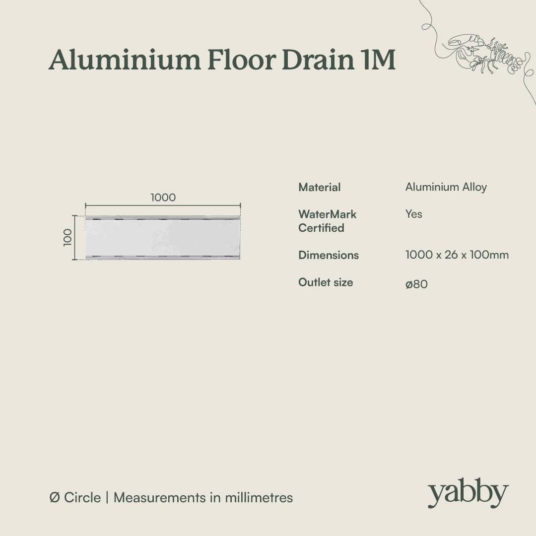 Aluminium Floor Drain 1M Warm Brushed Nickel