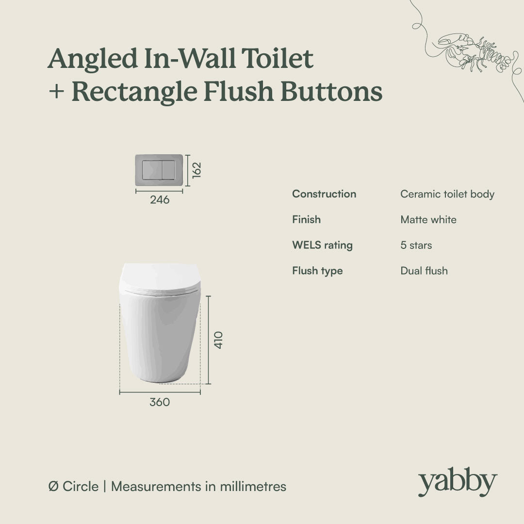 Angled In-Wall Toilet With Rectangle Matte Black Buttons