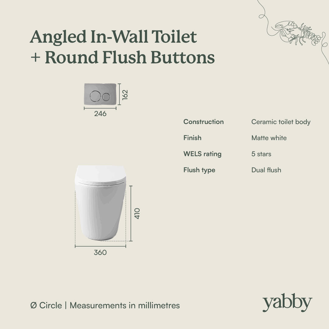 Angled In-Wall Toilet With Round Antique Brass Buttons