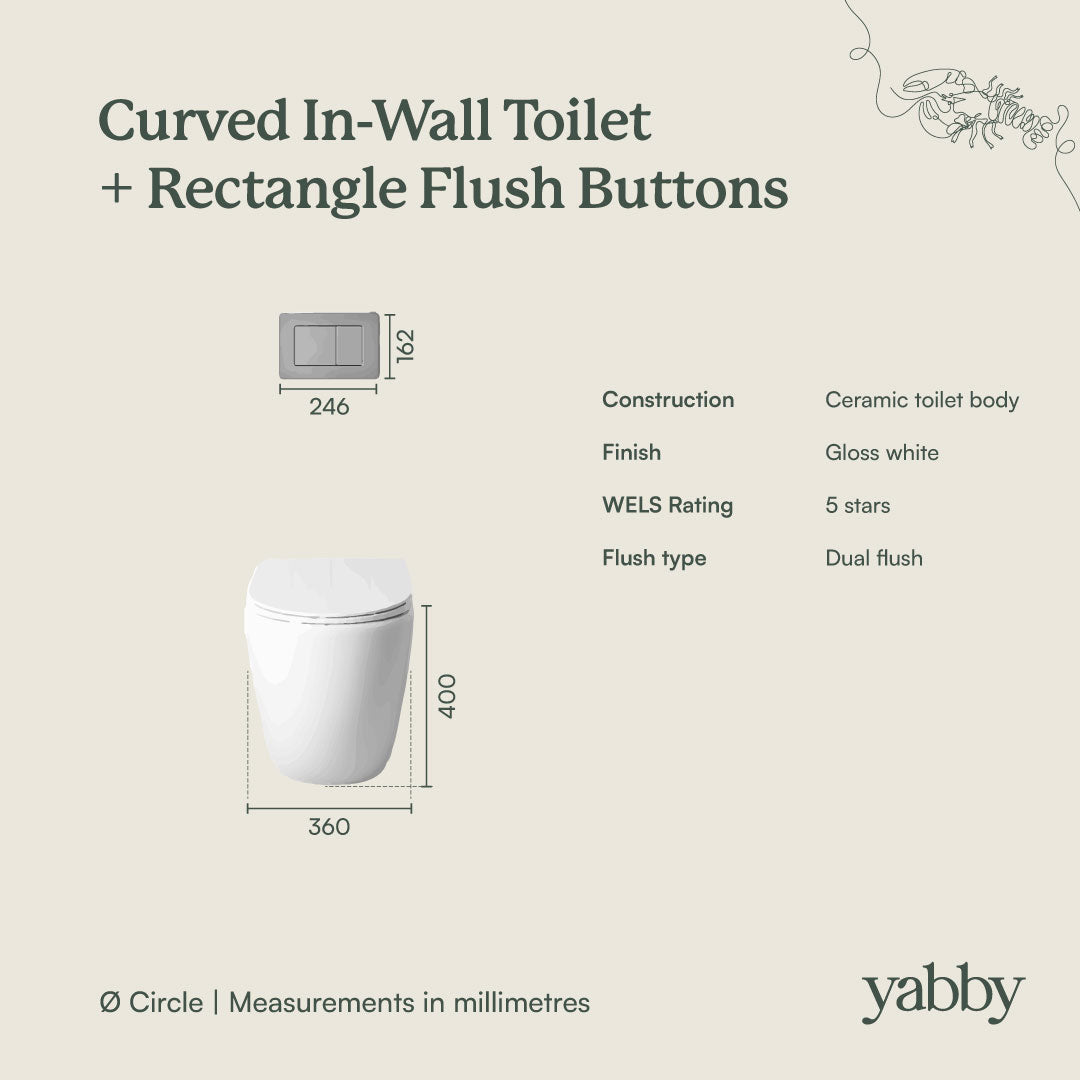 Curved In-Wall Toilet With Rectangle Gunmetal Buttons