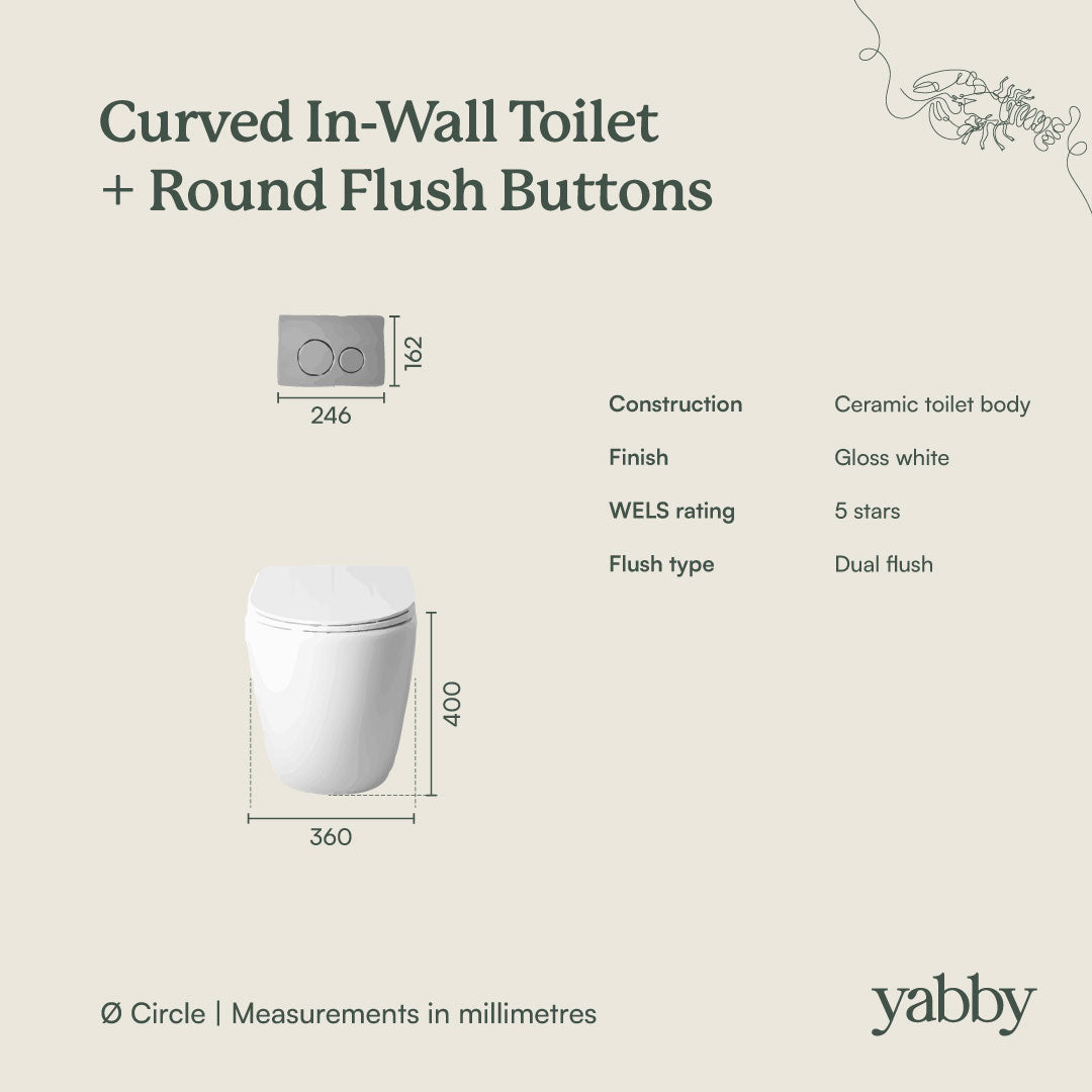 Curved In-Wall Toilet With Round Antique Brass Buttons