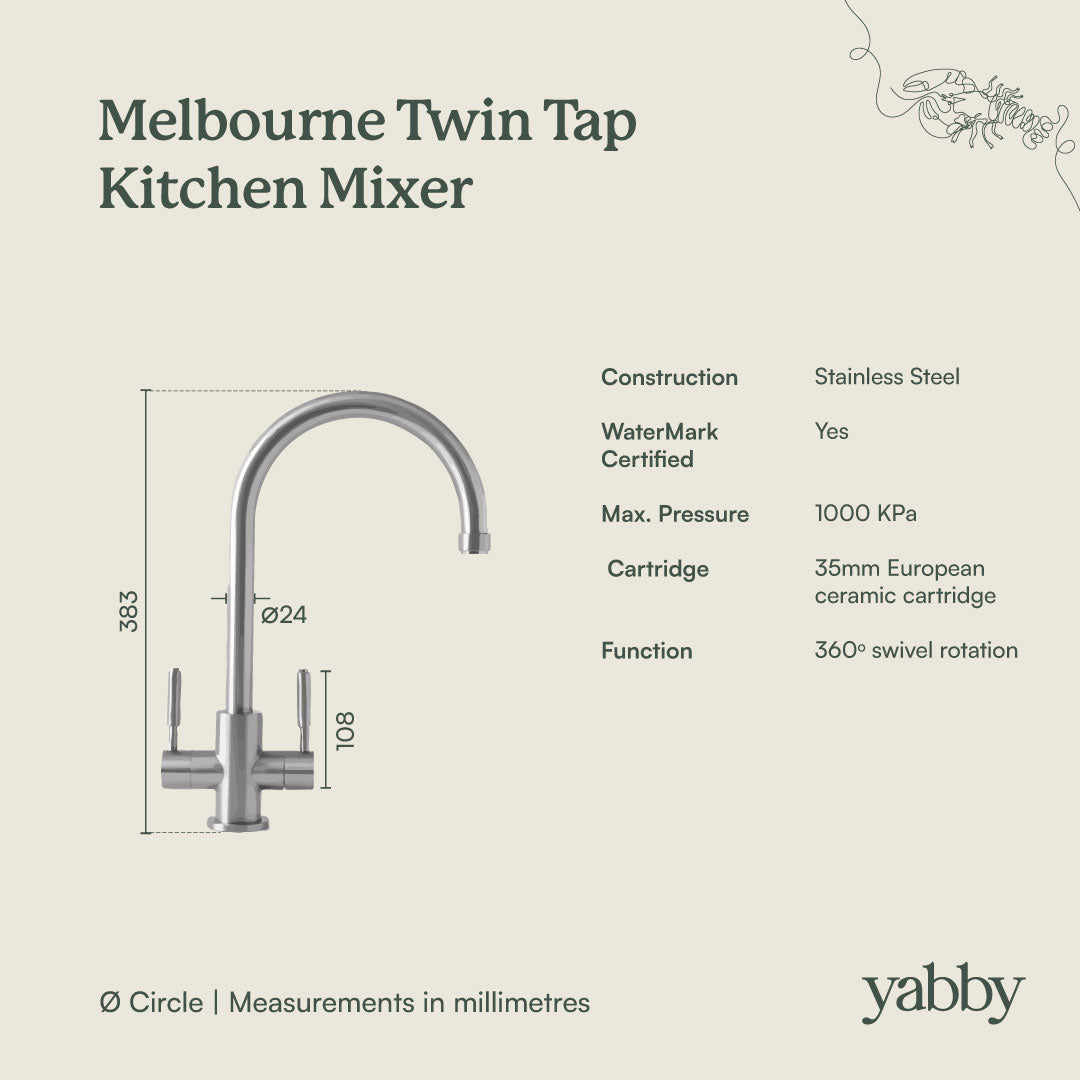 Melbourne Twin Tap Kitchen Mixer Warm Brushed Nickel