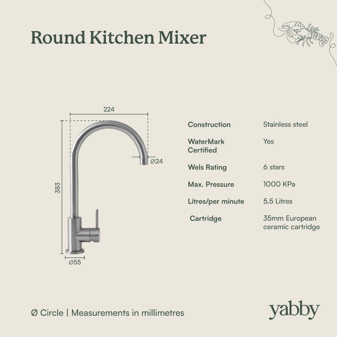 Sydney Round Kitchen Mixer Brushed Brass