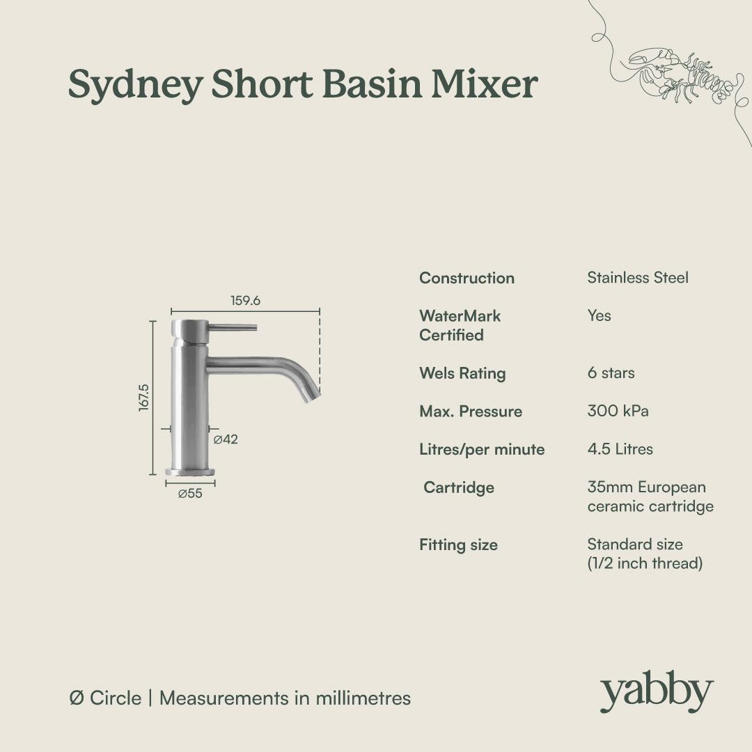 Sydney Short Basin Mixer Antique Brass