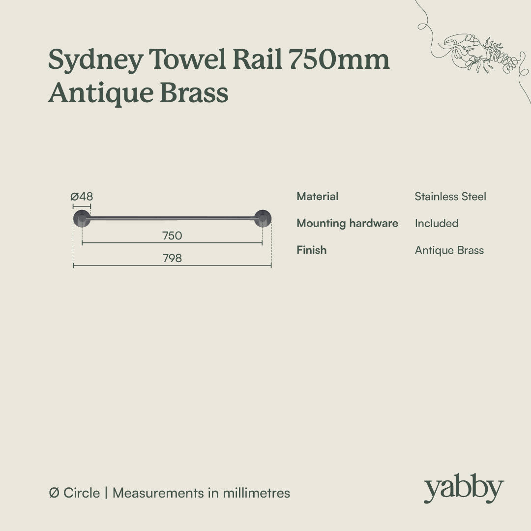 Sydney Towel Rail 750mm Antique Brass