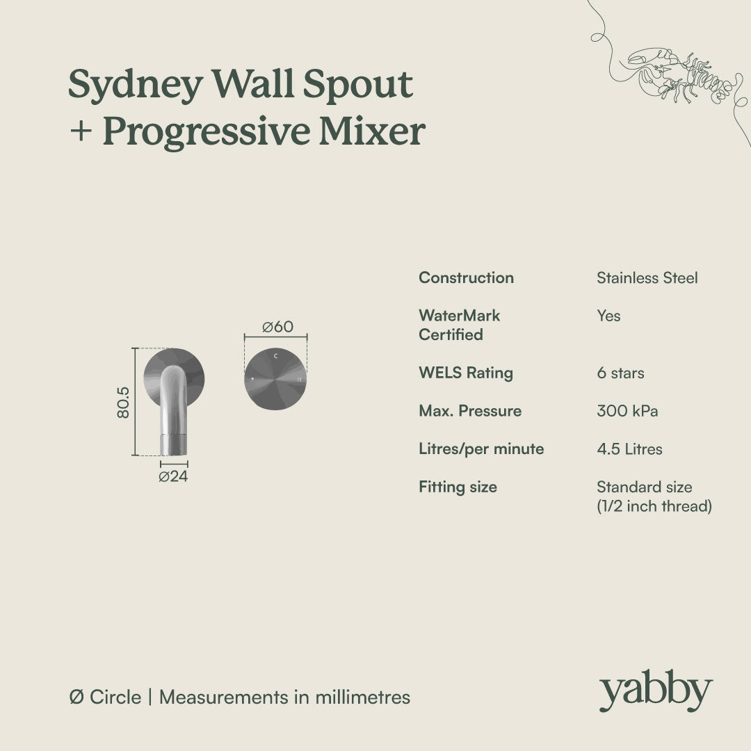 Sydney Wall Spout + Progressive Mixer Warm Brushed Nickel