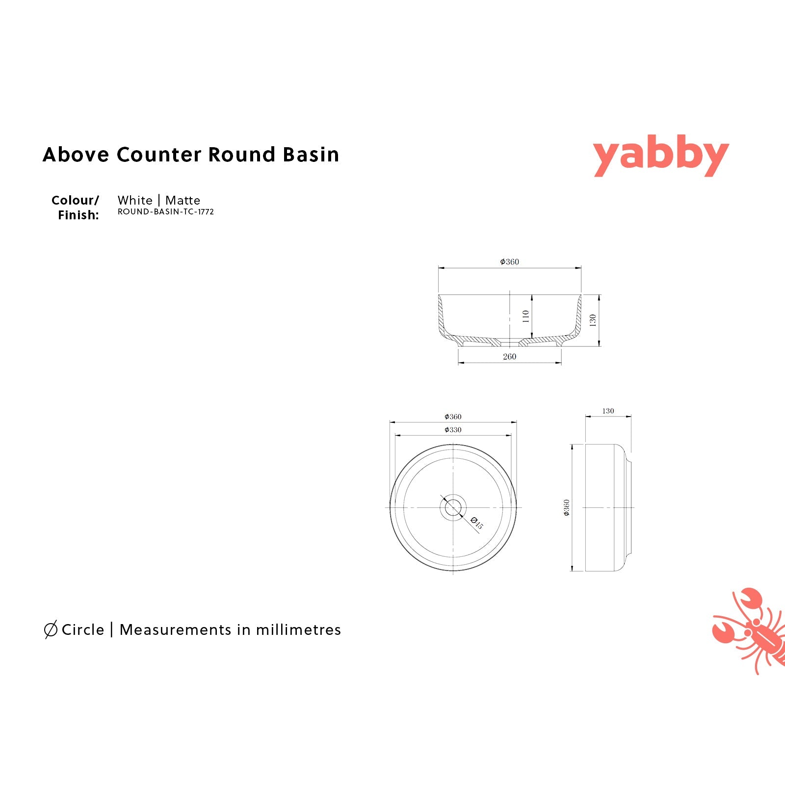 Above Counter Round Basin Matte White