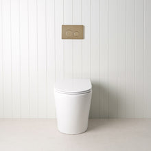 Angled In-Wall Toilet With Round Warm Brushed Nickel Buttons