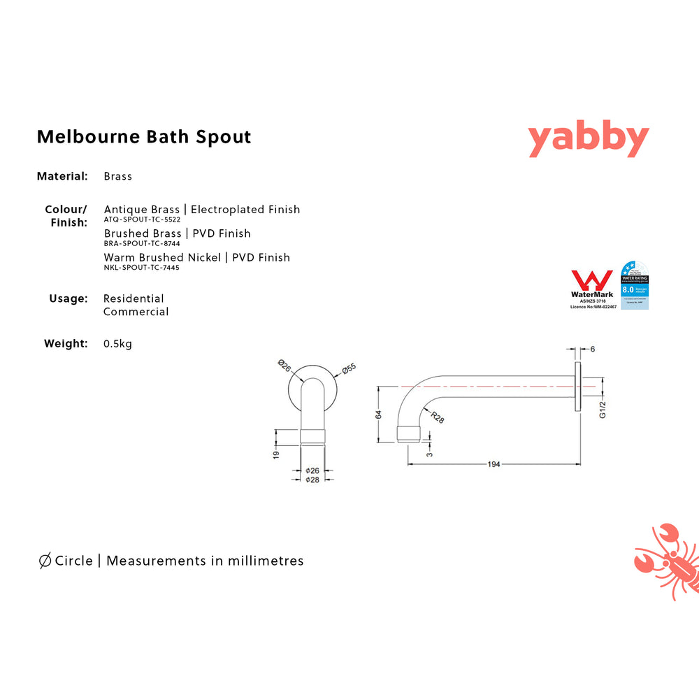 Melbourne Wall Spout Warm Brushed Nickel