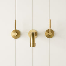 Melbourne Wall Spout + Double Handle Mixer Brushed Brass