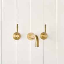 Melbourne Wall Spout + Double Handle Mixer Brushed Brass