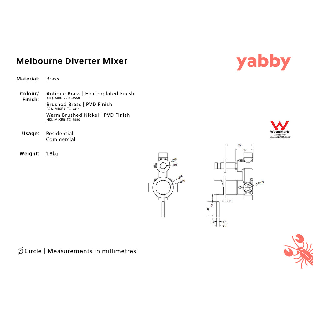 Melbourne Diverter Mixer Brushed Brass