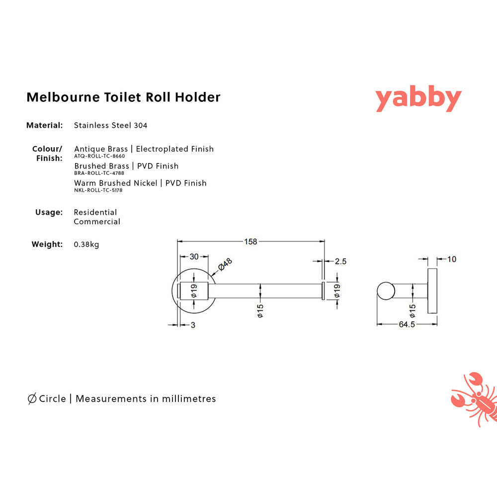 Melbourne Toilet Roll Holder Brushed Brass