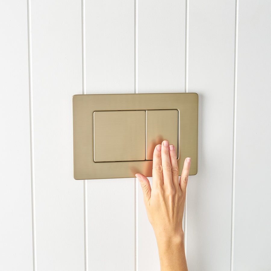 Curved In-Wall Toilet With Rectangle Warm Brushed Nickel Buttons