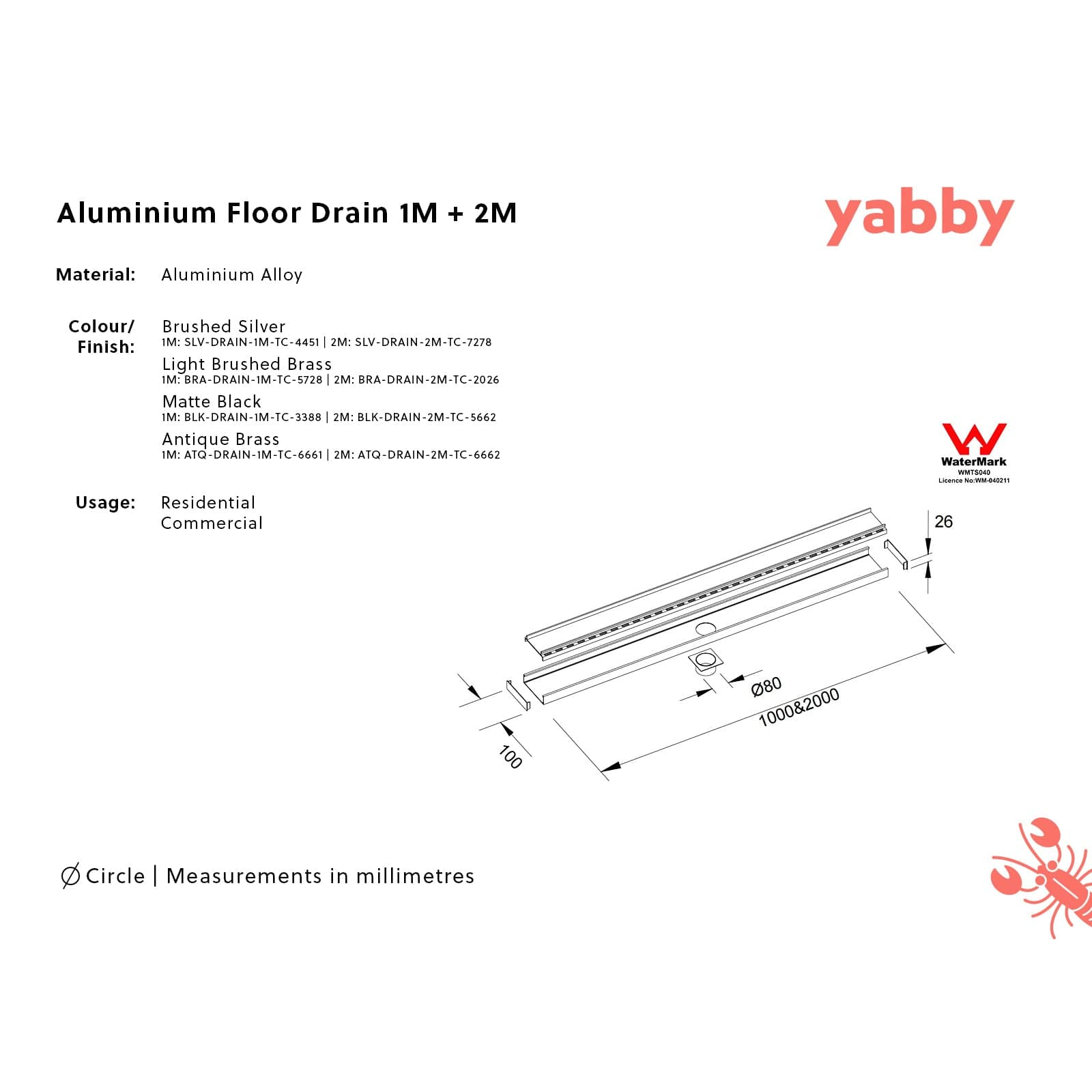 Aluminium Floor Drain 1M Antique Brass