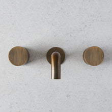 Wall Spout + Round Wall Taps Antique Brass