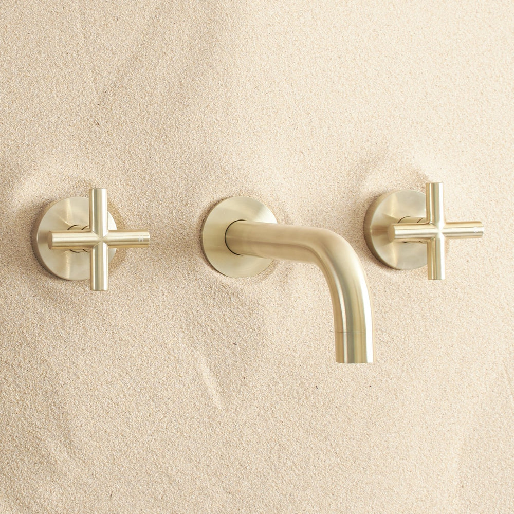 Wall spout + Cross taps Brushed Brass